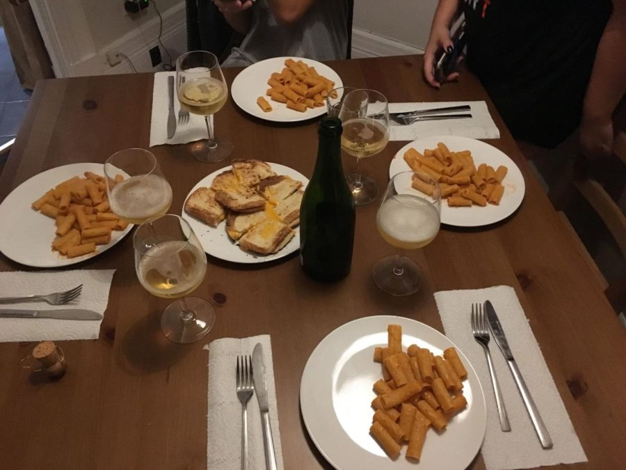 A dinner Fraga and her friends cooked in their AirBnb during their stay in Montreal.