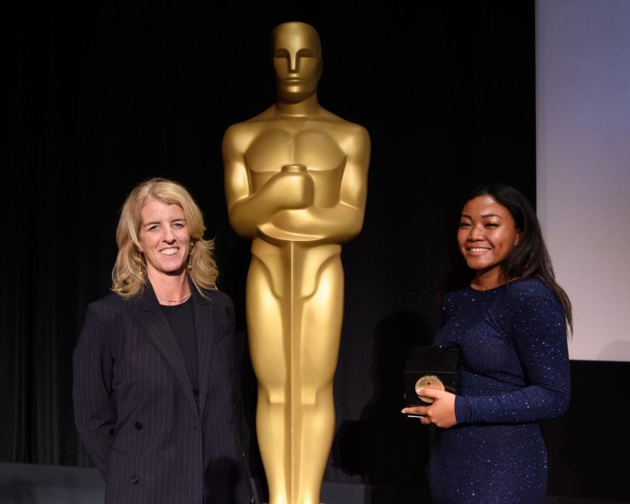Presenter Rory Kennedy and Documentary winner Princess Garrett, “Sankofa,” during the 46th Annual Student Academy Awards® on Thursday, October 17, in Beverly Hills.