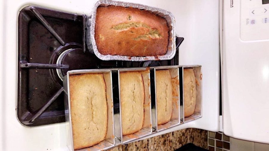 Stanisci baked five loaves of banana bread, following the recipe below. 
