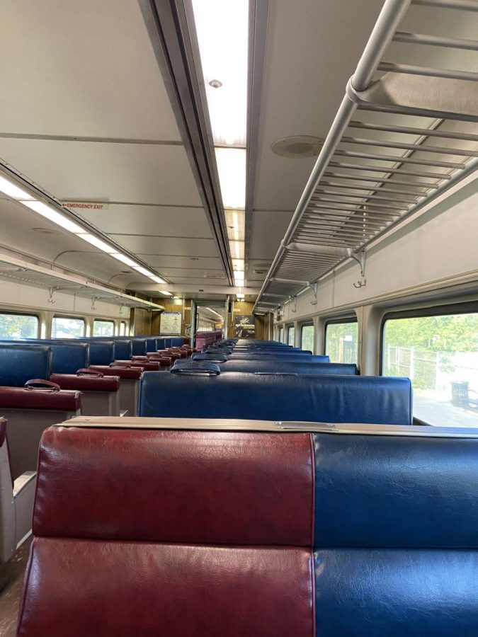 Duffys usual view on the ride to work — a totally empty train car.