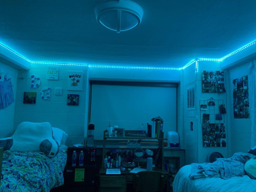 Students, like DeVerna, line their dorm room walls with LED lights.