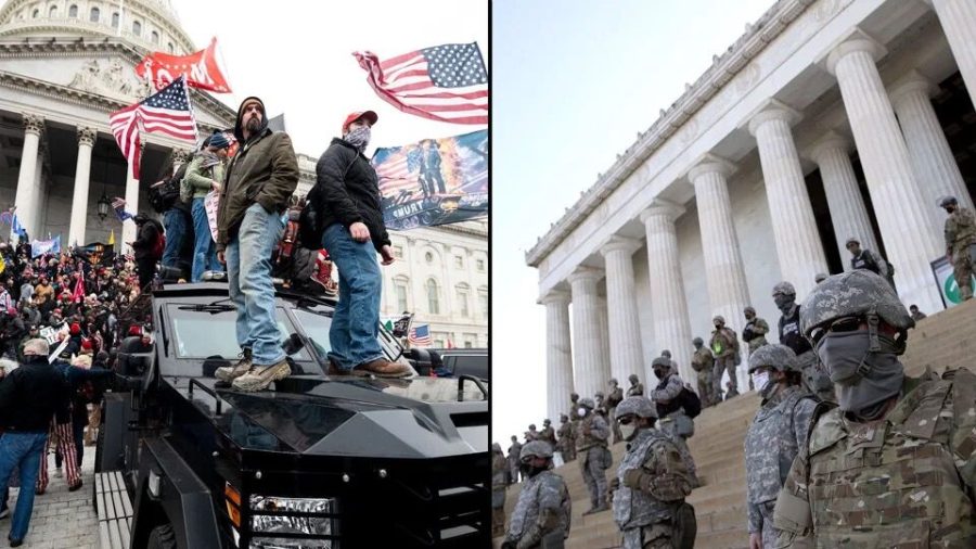 A comparison of the police response to yesterday's pro-Trump protest (left) and the police response to the summer's Black Lives Matter protests (right).