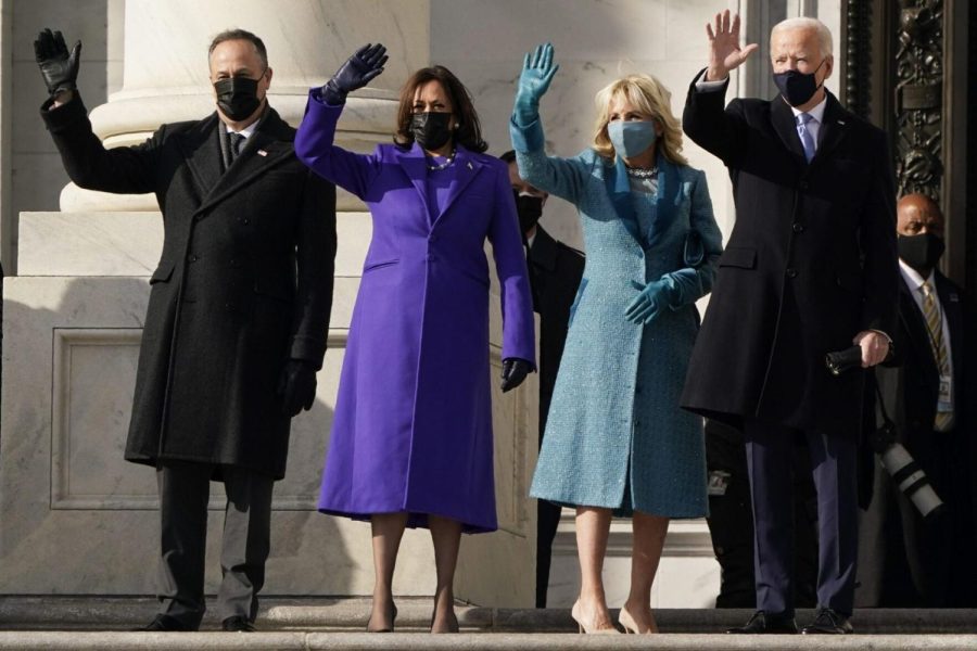 Vice+President+Kamala+Harris+and+First+Lady+Dr.+Jill+Biden+wore+monochrome+dresses+at+the+2021+inauguration+ceremony.