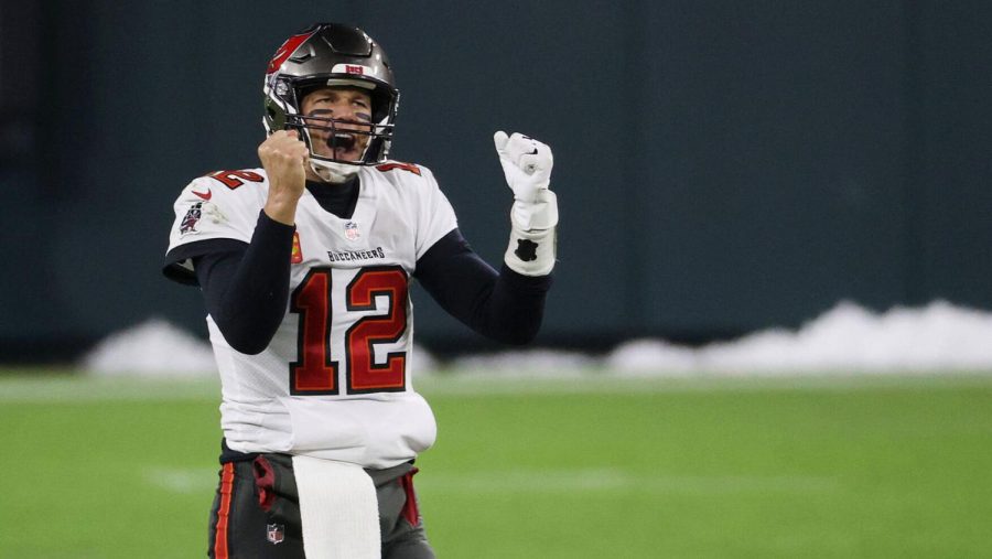 Tom Brady of the Tampa Bay Buccaneers celebrates a win at the NFC Championship.