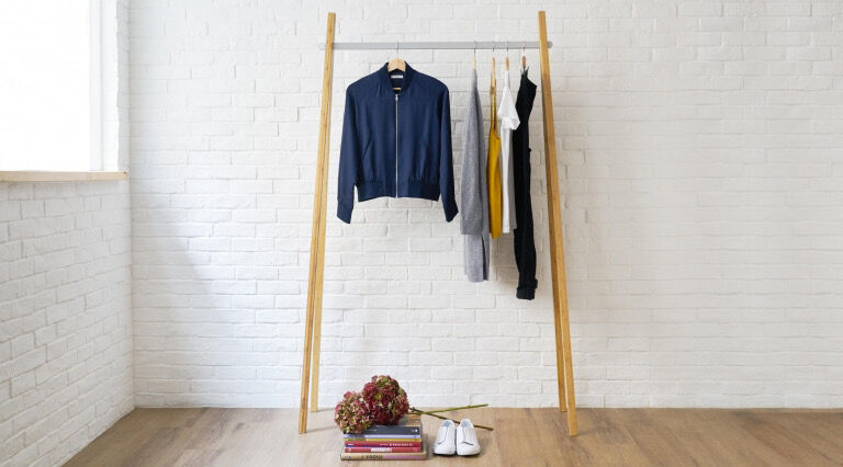 A minimalist-styled closet scene. 