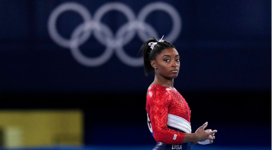 Simone Biles waits to perform during the 2020 Summer Olympics in Tokyo.