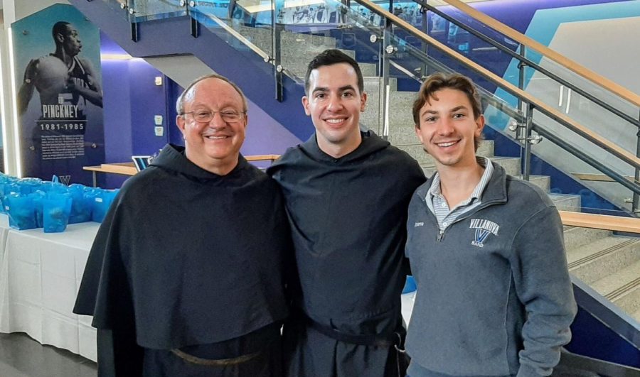 (Left to Right) Fr. Bernie Scianna, O.S.A., Ph.D. with Fr. Bill Gabriel, O.S.A., M.Div. andTrevor Scianna at Fr. Bill’s solemn profession as an Augustinian last year on campus.