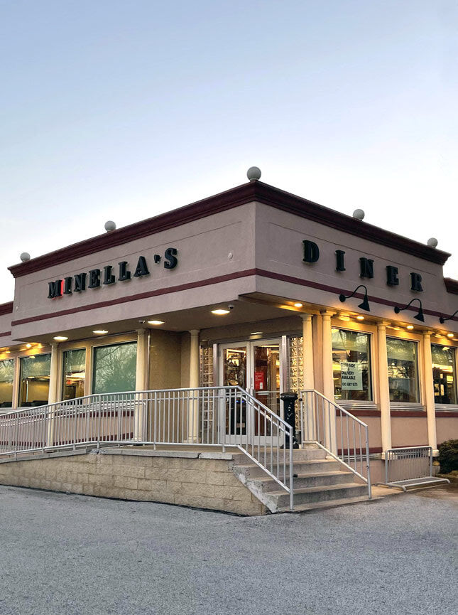 The main entrance of Minella’s diner is pictured at its location in Wayne, Pennsylvania.