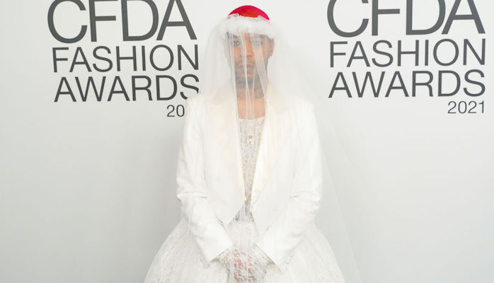 Kid+Cudi+wore+a+bridal+gown+by+designer+Eli+Russell+Linnetz.