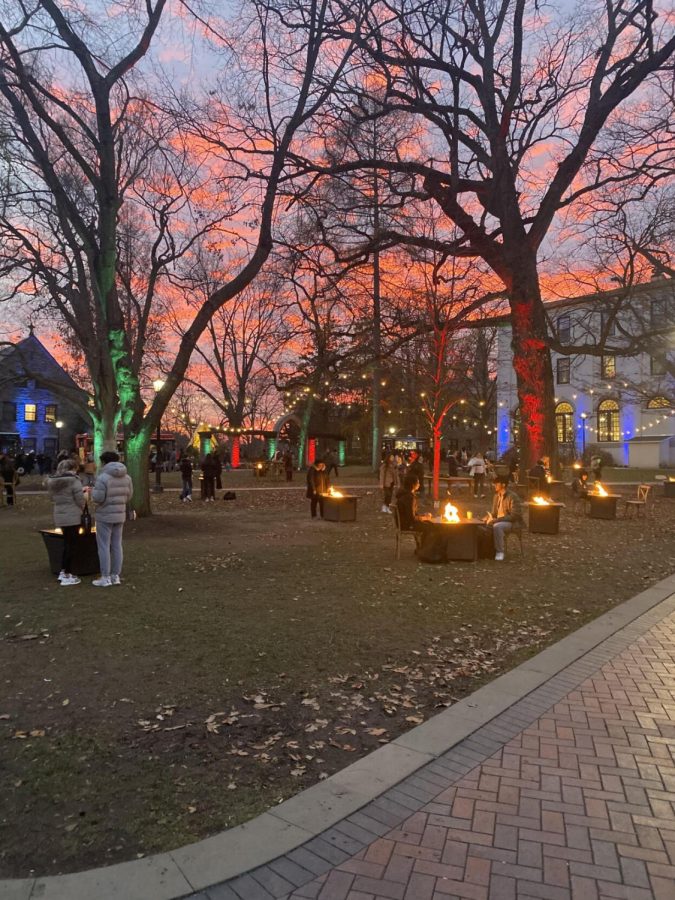 Campus Green had fire pits and festive lights at the Holiday Village and Night Market.