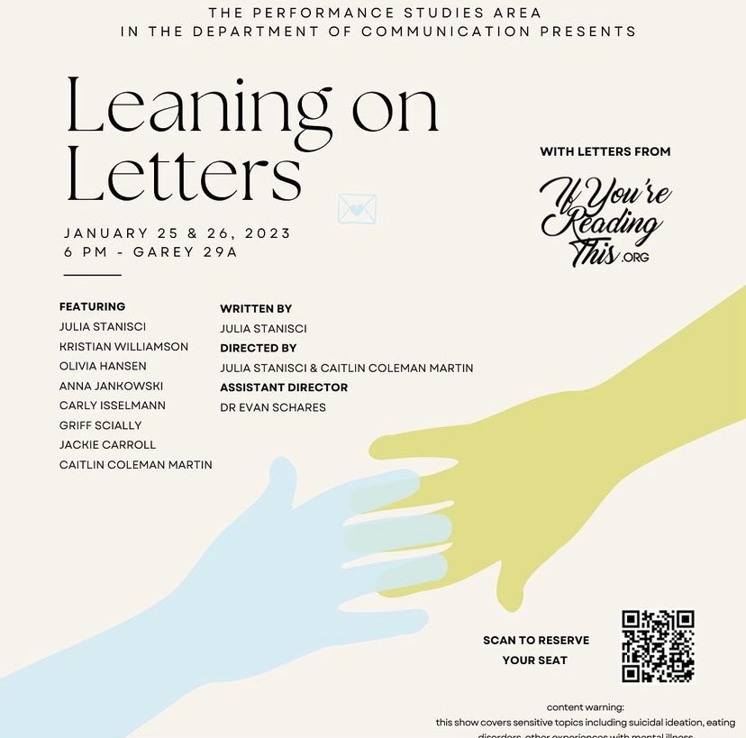 An advertisement for IYRT’s Leaning on Letters 