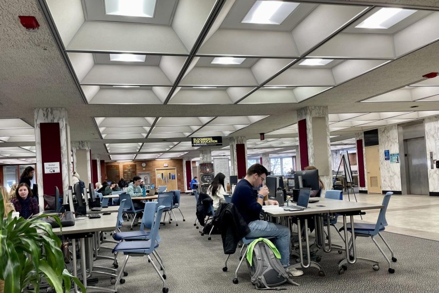 Students studying in Falvey Memorial Library, the new home of former Senator Patrick Toomeys senatorial papers.