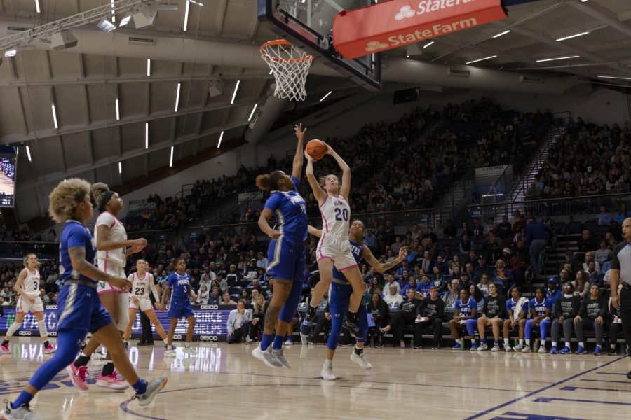 Maddy Siegrist goes in for a layup. Siegrist broke the all-time Big East record with 50 points against Seton Hall on Saturday.