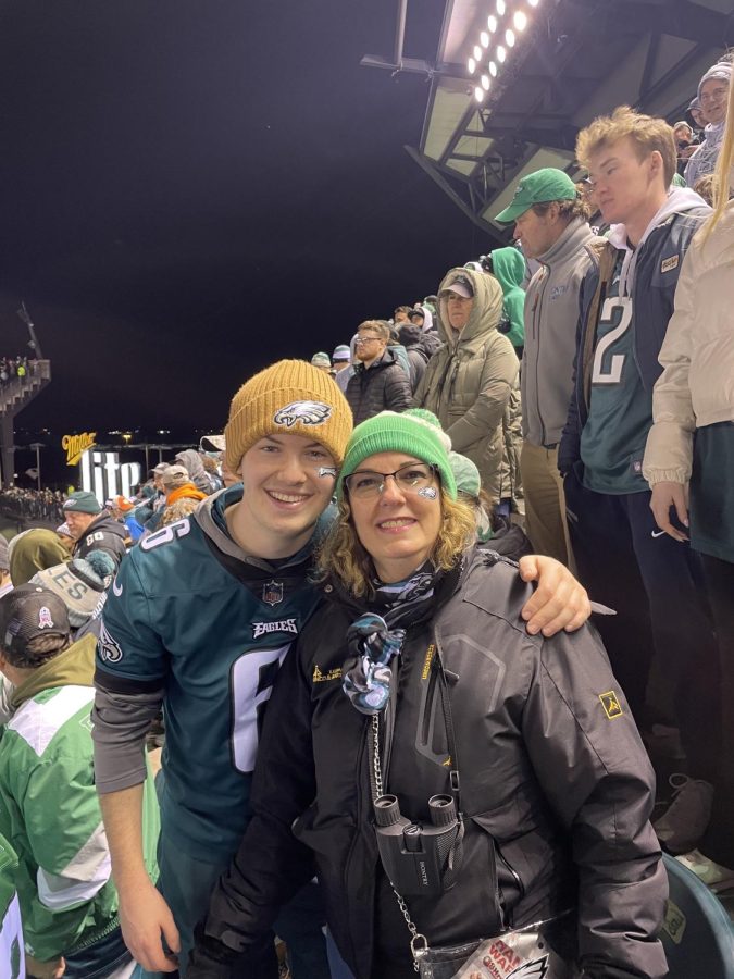 The Villanovans resident Eagles fan Matt Ryan is pictured being an Eagles fan with his mother.