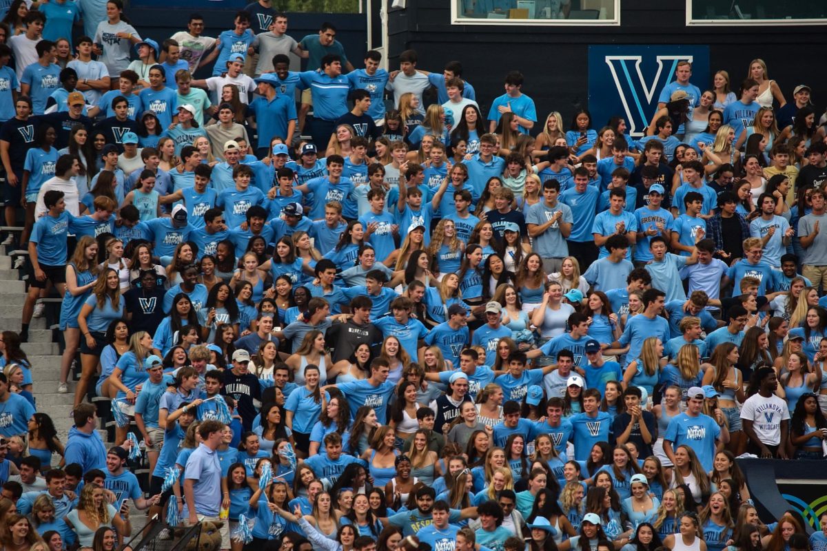 Villanova students celebrate the first football game back on campus. 