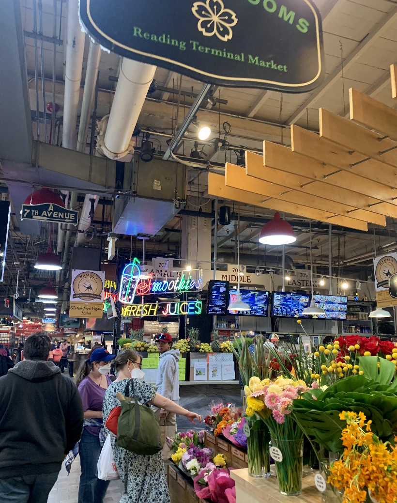 Reading Terminal Market has an array of food, in addition to stands like flower shops.