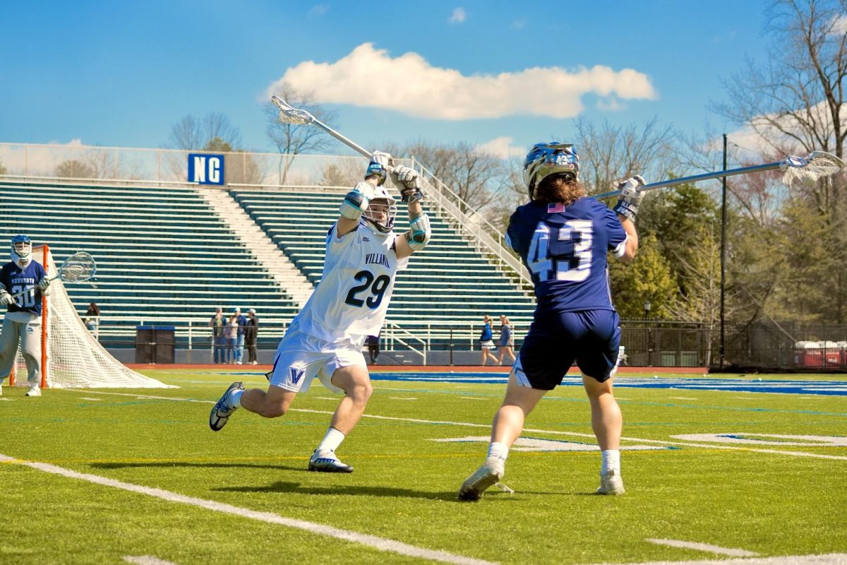 Mens lacrosse defeated Monmouth 12–11 in a tight battle at Villanova Stadium on March 16.