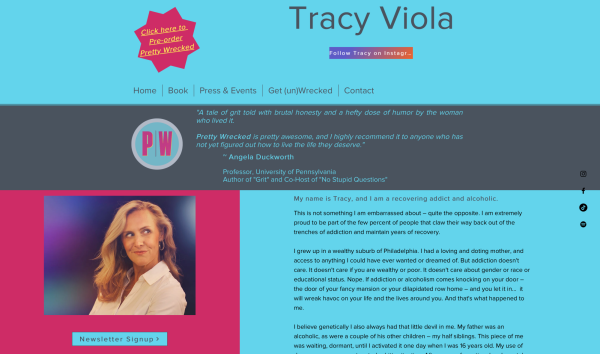 Tracy Violas website, where her new book - Pretty Wrecked - will soon be available to order.