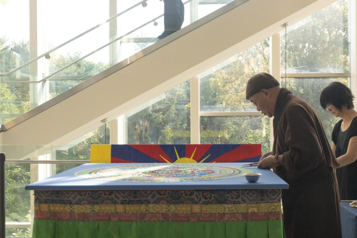 The Venerable Lama Losang Samten visited Villanova’s campus to create a sand mandala.