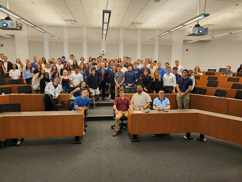 Mike Pence pictured with students at his recent event.
