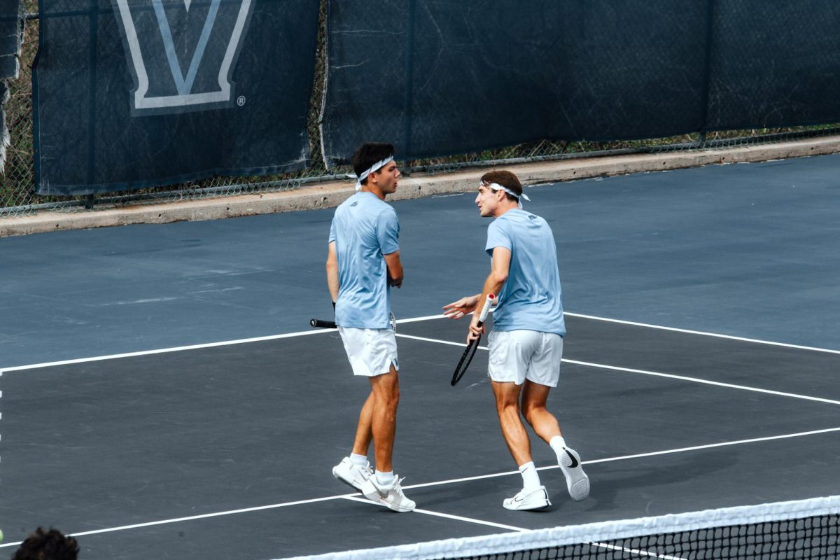Seniors Trey Fourticq and Josh Vestal paired up for No. 3 doubles, beating Lafayette, 6-2.