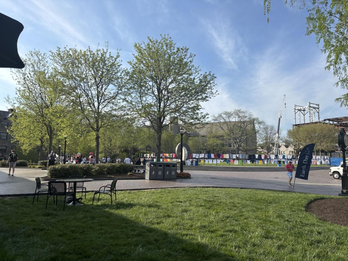 T-shirts were strung across the Rowan Campus Green as a show of support for sexual violence survivors.
